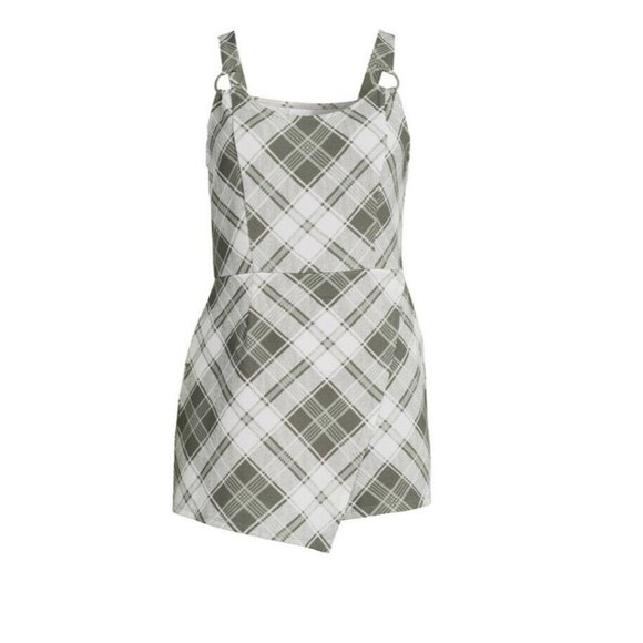 No Boundaries Junior s Plaid Romper Green white one piece size Medium (7-9) - Picture 5 of 5